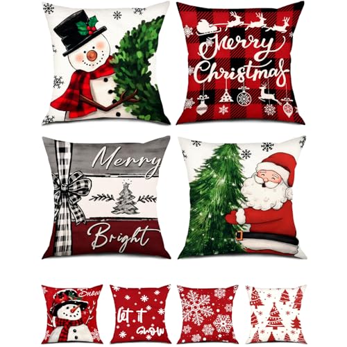 ASTNIC 4er Set Kissenbezug Weihnachten, 45x45 Weihnachtsbaum...