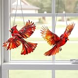 Okno Bird Wiszące Dekoracje - Ozdoby przeciw kolizji ptaków, malowane szkło akrylowe Bird Scare Crafts, 7,87 "x 7,87", 2 szt. (czerwony)