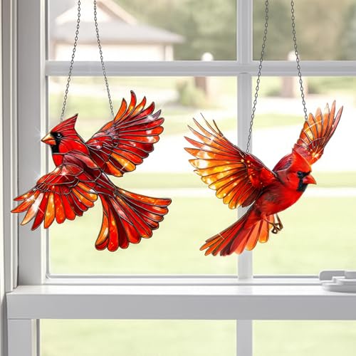 Okno Bird Wiszące Dekoracje - Ozdoby przeciw kolizji ptaków, malowane szkło akrylowe Bird Scare Crafts, 7,87 "x 7,87", 2 szt. (czerwony)