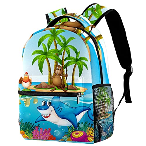 Sac à dos décontracté motif requin et pieuvre grand sac à dos femme marine