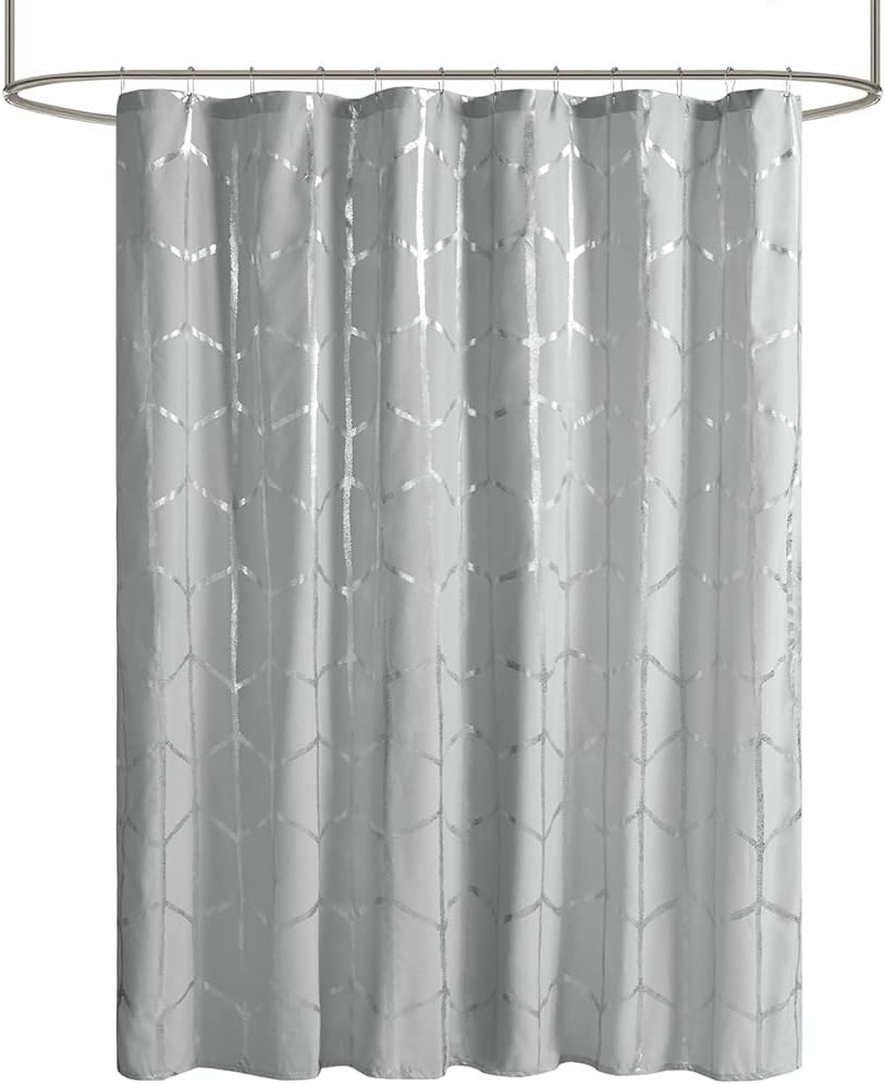 Intelligent Design Raina Shower Curtain Printed Geometric Metallic Machine Washable Modern Home Bathroom Decorations, 72" x 72", Grey (ID70-1292)