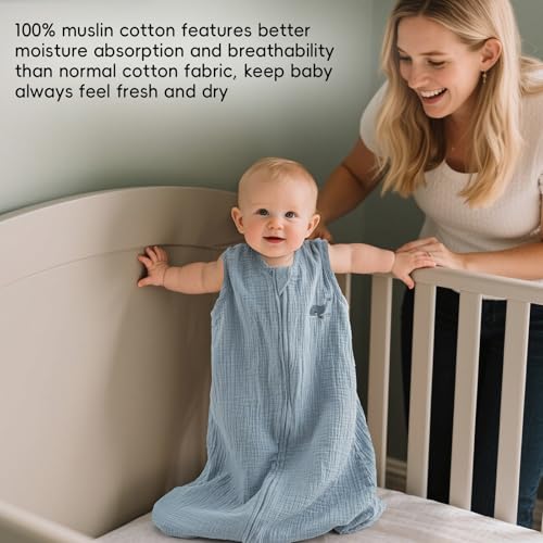 Image of david's kids Muslin Cotton Baby Sleep Sack 0-6 Months, 2 Pack 100% Cotton Sleeping Bag for Summer, TOG 0.5 Baby Wearable Blankets with 2-Way Zipper, Soft Sleep Sacks for Newborn Infant, Whale