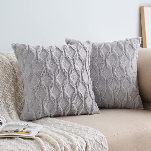 EMEMA Wolle Kissenbezüge Dekokissen Sofakissen Weich Couchkissen Kissenbezug Polyster Zierkissenbezug für Sofa Couch Wohnzimmer Schlafzimmer 2er Set 40x40 cm Hellgrau Cover
