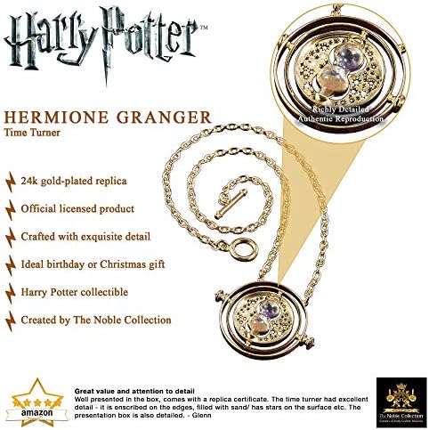 The Noble Collection Hermiones Time Turner 24K Plated - 1.4in (3.5cm) Includes 18" Chain & Display Box - Harry Potter Film Set Movie Props - Gifts for Family, Friends & Harry Potter Fans