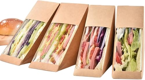 Miniatura 3 de Hewnda 50 cajas de papel sándwich, caja ecológica para llevar con ventana para panadería, restaurante y servicio de comida para llevar (tamaño