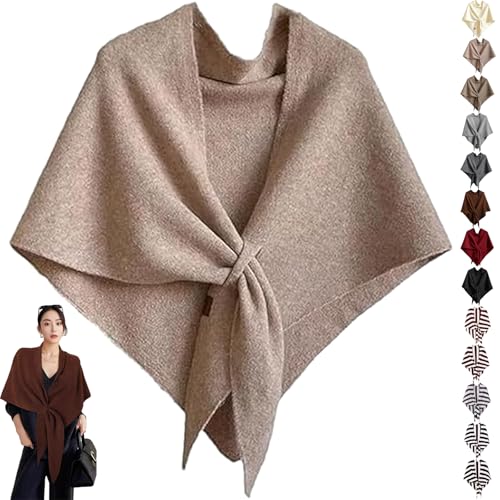 Women’s Solid Color Shawl, Wool Blend Triangle Scarf, Pashmina Shawl Wraps for All Seasons, Lightweight Soft