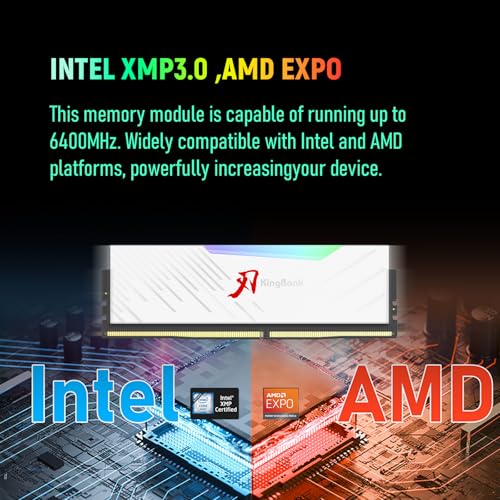 Image of KingBank RGB Computer Desktop Memory Ram Hynix M-die DDR5 32GB(2x16GB) 6400MT /s CL32 1.4V with Heatsink for Desktop Computer Gaming /Office /PS,White