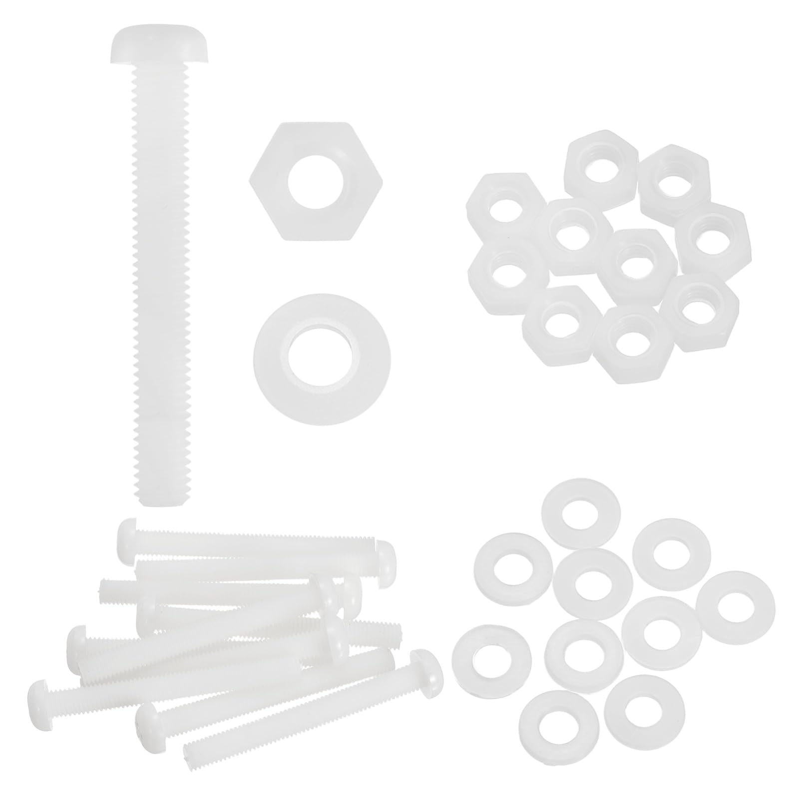 sourcing map 10 Set M8x70mm Nylon PA66 Plastic Cross Round Head Screw Phillips Bolts Hex Nuts Flat Washers Assortment Kit, Metric Full Thread Bolt Fasteners for DIY Machine Assembly, White