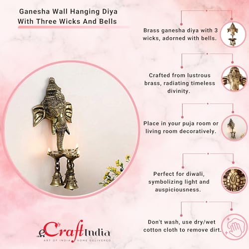Image of eCraftIndia Ganesh Deepak with Bell Brass Wall Hanging (11 cm x 8 cm x 24 cm, Brown)