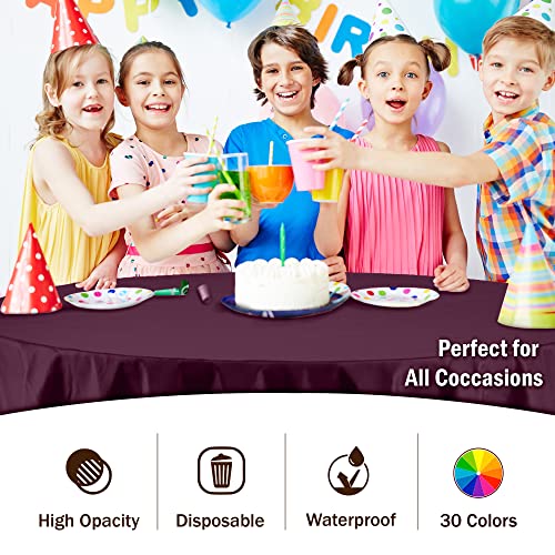 Party Solids 6-Pack Premium Plastic Tablecloth 84in. Round Plastic Table Cover - Plum - Thumbnail 5