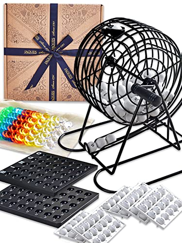 Jaques of London Metal Bingo Machine Game Set | Family Board Game with Bingo Cards, Counters, Bingo Balls Numbers 1-75 | Kids and Adults Bingo Game | Since 1795