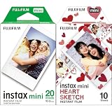 instax mini film 10 shot pack, bordo CUORI & 16386016 Instax Mini Film Pellicola Istantanea per Fotocamere Instax Mini, Formato 46x62 mm, Confezione da 20 Foto