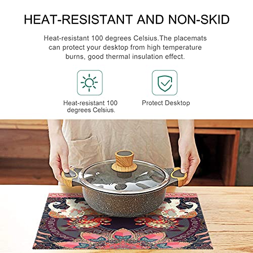 Visesunny Placemat Table Mat Desktop Decoration Exotic Elephant Peacock Mandala Paisley African Indian Placemats Set Of 4 Non Slip Stain Heat Resistant For Dining Home Kitchen Dining Room Restaurant P #TOP4