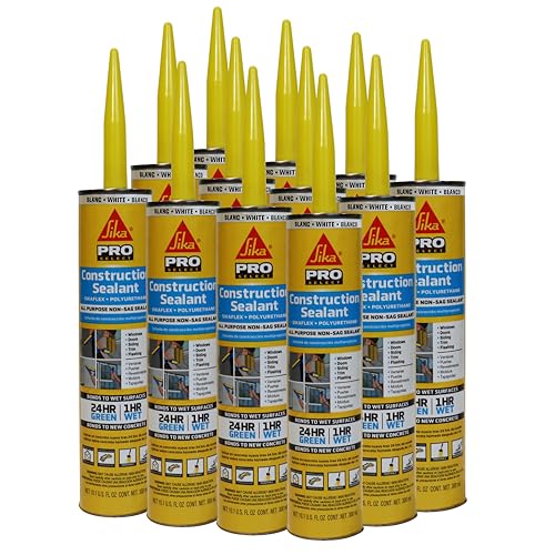 SIKA Sikaflex Construction Sealant - White, All-Purpose Polyurethane for Joints 1/2" or Smaller - 10.1 fl. oz - Weatherproof, High Elasticity, Paintable, Strong Adhesion(12 Pack)