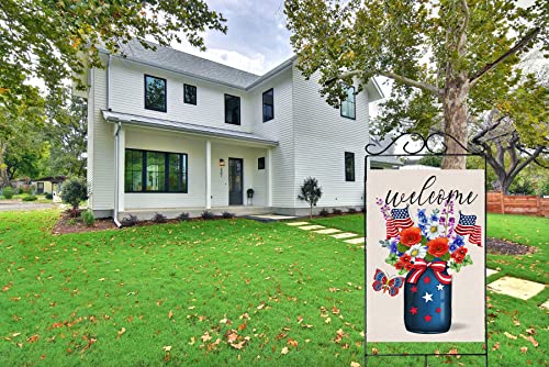 Akeydeco Happy Independence Flag,28X40 Inch Independence Day Garden Flags With Two Grommets Double Sided Printing 2 Layer Burlap Veterans Day Flag For Your Memorial Day Flag Decoration #TOP2