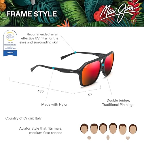 Image of Maui Jim Polarized Men's Wedges Aviator Sunglasses