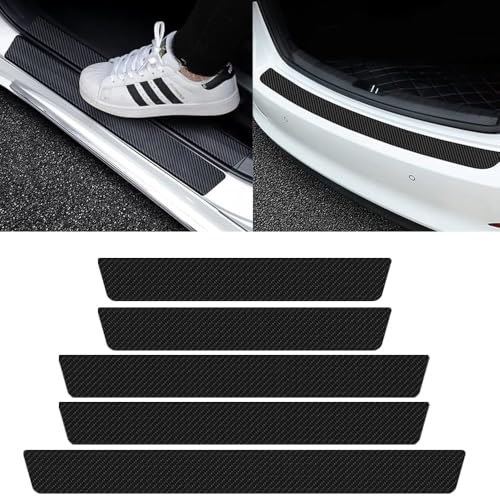 Tryagat 5 Piezas Protector Umbral de Puerta de Coche para Chevy Silverado 1500 2019-2024, Pegatinas Fibra de Carbono Placa Antigolpes Accesorios