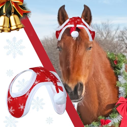 Gorro navideño para caballos YRYRYW con diseño transpirable de copos de nieve para hípica 3