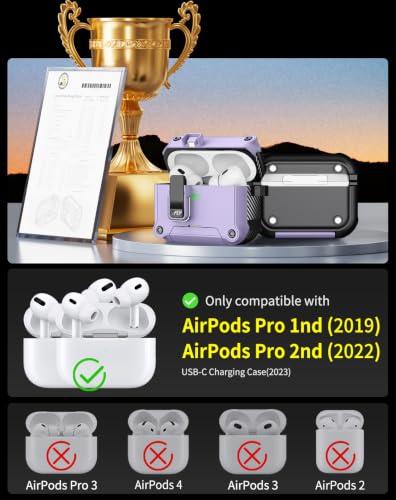 Image of Pohgelan for AirPods 2nd /1st Case with Safety Lock-Purple | Magnetic Automatic Lock with Cleaning Kit&Keychain,Compatible with Magsafe