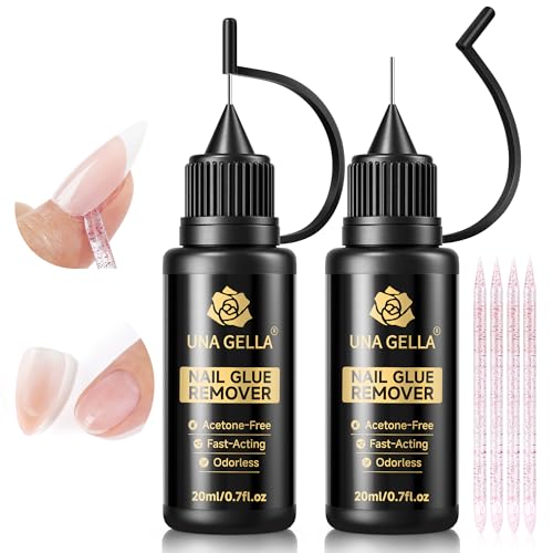 UNA GELLA 20ml*2PCS Nail Glue Remover for Press on, Multi-Functional Pinpoint Glue Remover Fast...
