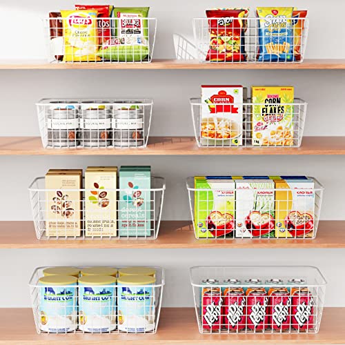 Wire Storage Baskets, Ispecle 4 Pack Large Metal Wire Baskets Pantry Organization And Storage With Handles, Freezer Organizer Bins For Pantry Kitchen Shelf Laundry Cabinets Garage, White #TOP3