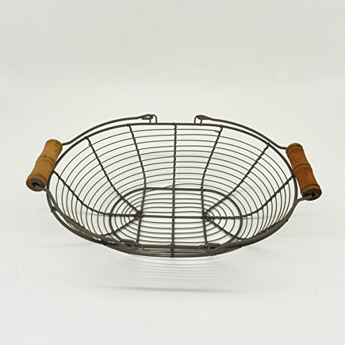 CVHOMEDECO-Oval-Metal-Wire-Egg-Basket-Wire-Basket-with-Wooden-Handle-Country-Vintage-Style-Storage-Basket-Rusty-13-X-9-X-3-12-Inch CVHOMEDECO Oval Metal Wire Egg Basket Wire Basket with Wooden Handle Country Vintage Style Storage Basket Rusty 13 X 9 X 3 12 Inch