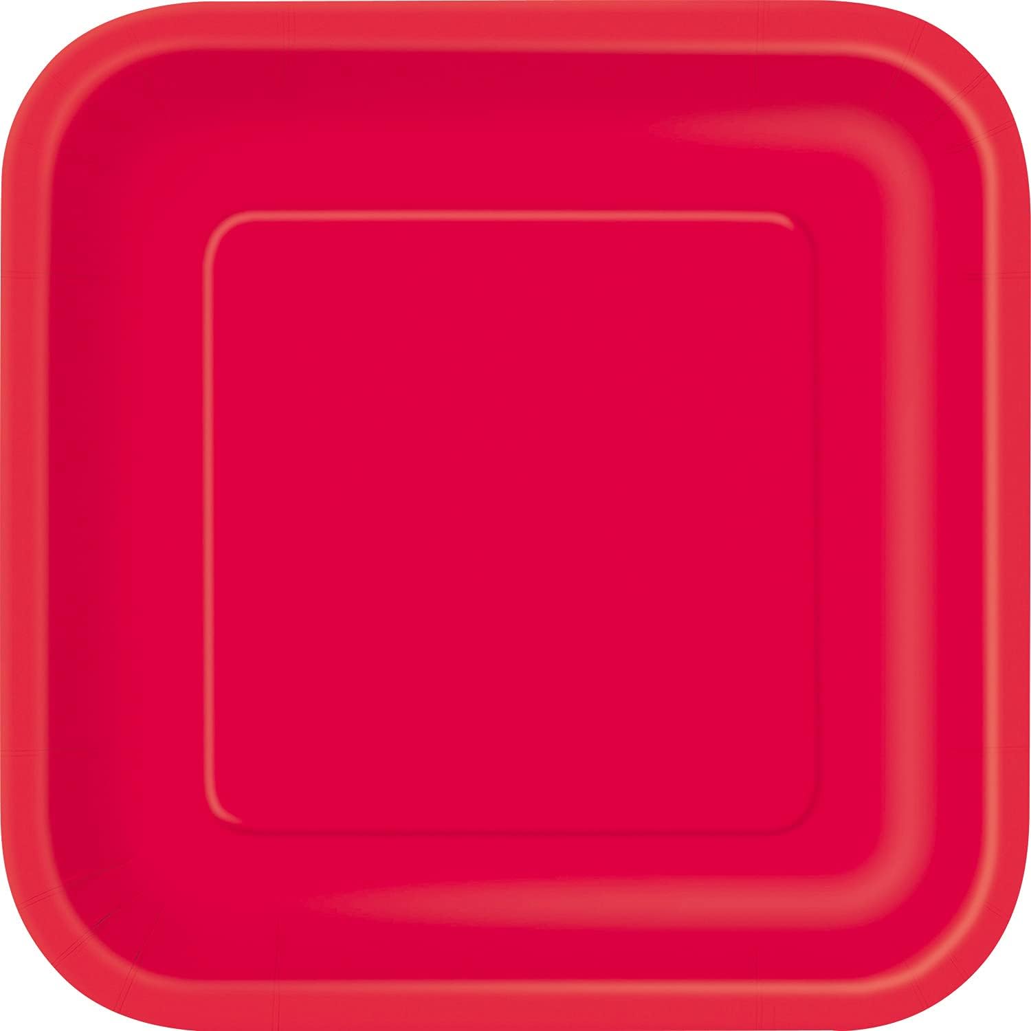 Unique - Eco-friendly Paper Square Plates-18cm Red-Pack of 16, Red (31502EU)