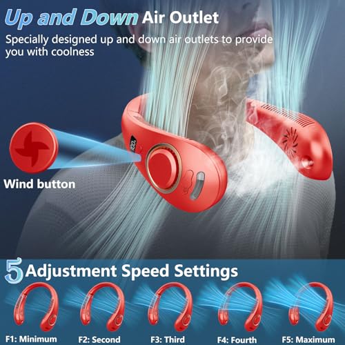 Image of Neck Fans for Women Rechargeable-Foldaway Personal Fan with Water Mist,Wearable Hanging Fan Around Neck,Small USB Rechargeable Neck Cooler for Mother's Day Father's Day Adults Kids Birthday Gifts Red