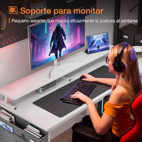 ODK Escritorio Esquinero Reversible, 120x80cm Escritorio Gaming en L con Puerto de Carga USB y Toma de Corriente, Mesa en L con Estantes & Soporte de Monitor para Hogar, Oficina, Gaming, Blanco - imagen 7