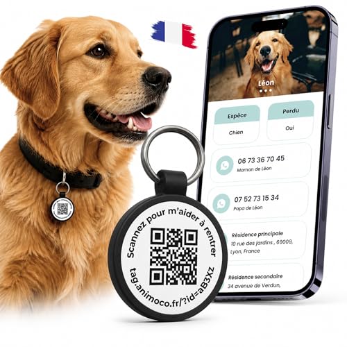 Médaille Chien Chat Personnalisée QR Code - Plaque d'Identification & Contact Immédiat lors du Scan - Gravure Inaltérable - Silicone Étanche - Marque...