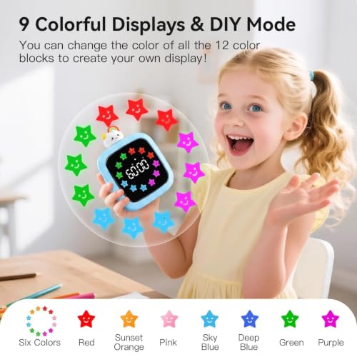 Image of Yunbaoit Digital Visual Timer for Kids, 99-Minute Countdown, Rechargeable | Blue Protective Case, 19 Music Alarm, Pause Function, 9 Optional DIY Color Star Display, Rainbow Doll, for Homeschool