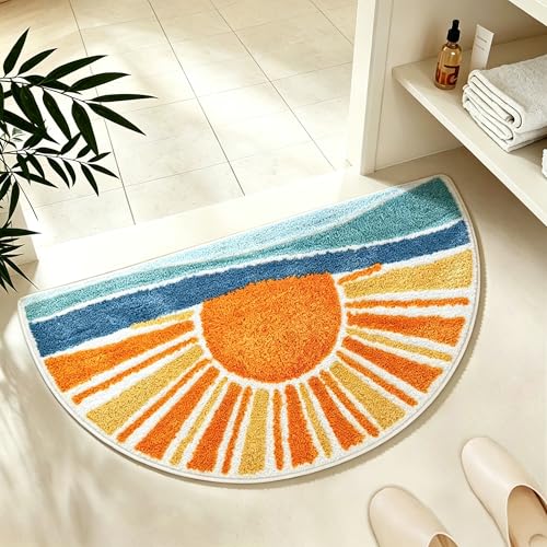 Boho Sun Half Circle Bath Mat