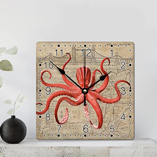 Horloge murale rustique en forme de pieuvre pour salle de bain - 2