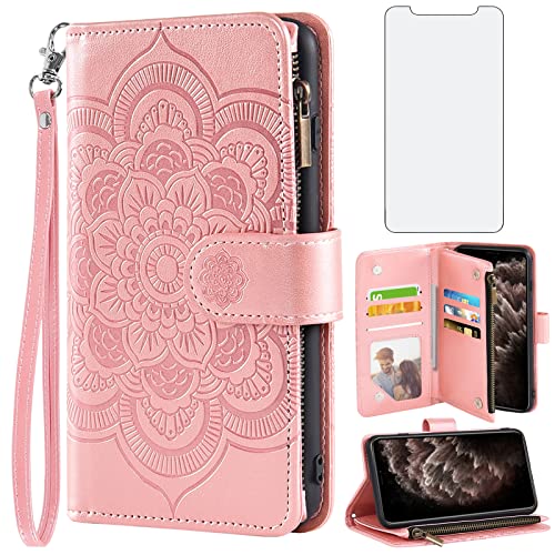 Coque iPhone 11 Pro Max Asuwish avec protège-écran verre et porte-carte rose gold