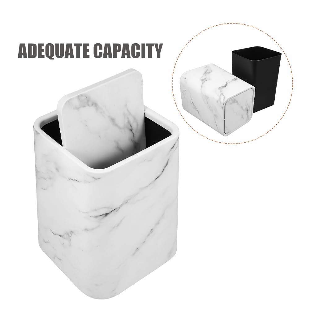 Veemoon Marble Pattern Trash Can with Lid Square Bathroom Kitchen Waste Bin Cute Trash Container for Home Office and Hotel