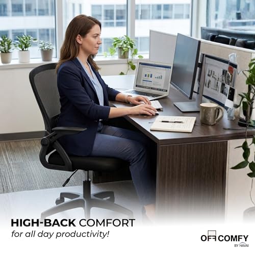 Image of HAVAI Aero Ergonomic Office Chair with Reclining & Folding Back | Net Cloth Fabric | 60D Recycled Foam + 24D Virgin Cotton | Class 2 Gas Lift | Nylon Base & Wheels (Black)