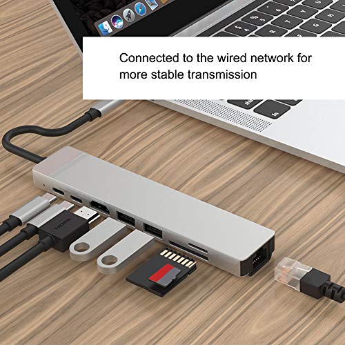 Image of Tobo 8 in 1 USB C Hub with Ethernet Adapter, 4K HDMI Output, Type C Power Delivery, SD /Micro SD Card Reader and 3 USB 3.1 Ports for MacBook Pro, XPS and More (Space Grey) TD-174TC