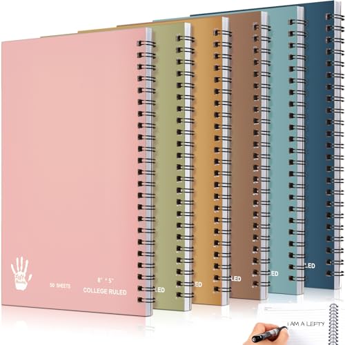 Carnet pour gaucher Lewtemi lot de 6 cahiers à spirale 50 feuilles papier ligné