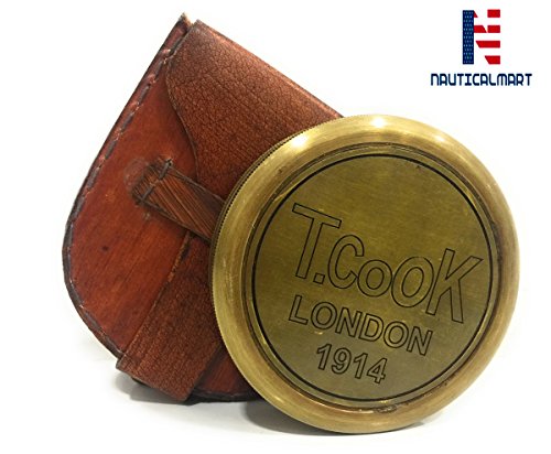 Brújula de bolsillo de latón vintage con estuche de cuero miniatura 2