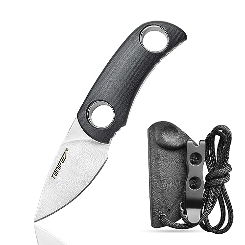 TONIFE Runer Full Tang Coltello da Caccia campeggio a Lama Fissa 4,7cm con Guaina Kydex Regolabile Facile Portabile con Cordino in Paracord per Sopravvivenza (Nero)