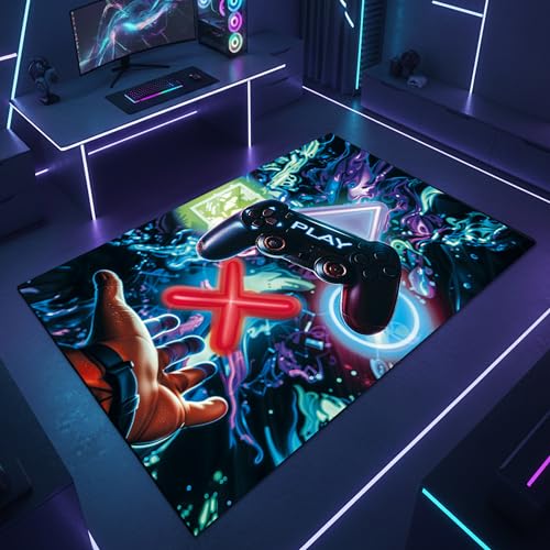 Teppich-Traum Gaming Teppich Controller Neon Schwarz 140x200 cm