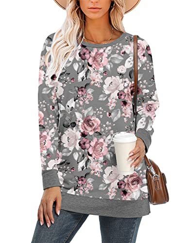 BETTE BOUTIK Women's Drop Long Sleeve Sweatshirts Casual Crewneck Tunic Tops Sweartshirts With Side Slits S-3XL