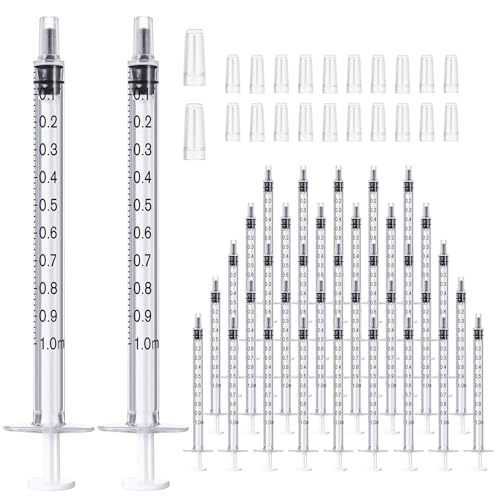 Image of JOLLY PARTY 100 Pack 1ml Syringes with Caps, 1cc Syringe Needleless, Small Oral Syringe with Tip Cap Individually Wrapped for Scientific Labs, Liquid Measuring, Pet Feeding, Oil & Glue Dispenser