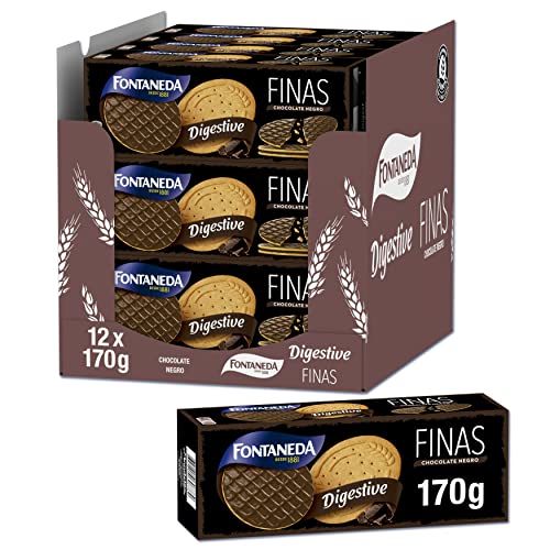 Fontaneda Digestive 4242130_ Galletas Digestive Finas Cubiertas con Chocolate Negro, 12 x 170 g Cover