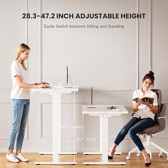 Image of Audiovan Home /Office Height Adjustable Electric Table Frame | Dual Motor | 120KG Wt. Capacity with 3 Memory Presets | Electric Sit Stand Desk Frame Only (White 47 inch-28 inch) (White, Dual Motor)