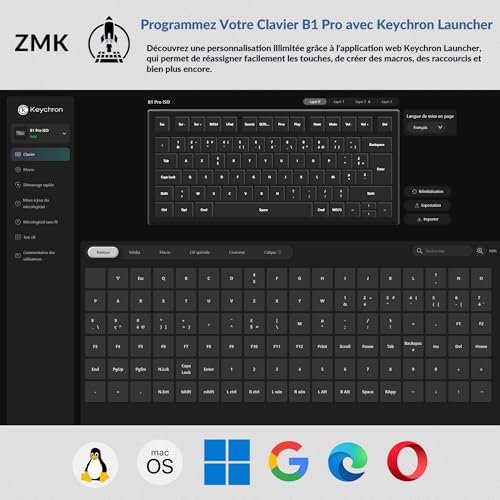 Clavier silencieux Keychron B1 Pro AZERTY programmable ZMK avec 1200h d'autonomie - 4
