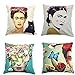 Convient pour Frida Kahlo Taie d'oreiller autoportrait de style mexicain 4 pièces, housse de coussin en lin de coton taie d'oreiller décoration de voiture familiale 45X 45cm matelas coussin de canapé
