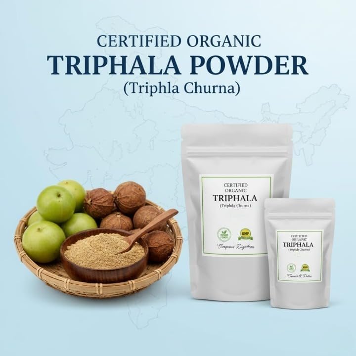 Organic Triphala Powder, Ayurvedic Churna, Herbal Blend of Harad, Bahad & Amla, Helps in Digestion & Bowel Movement, 100gm
