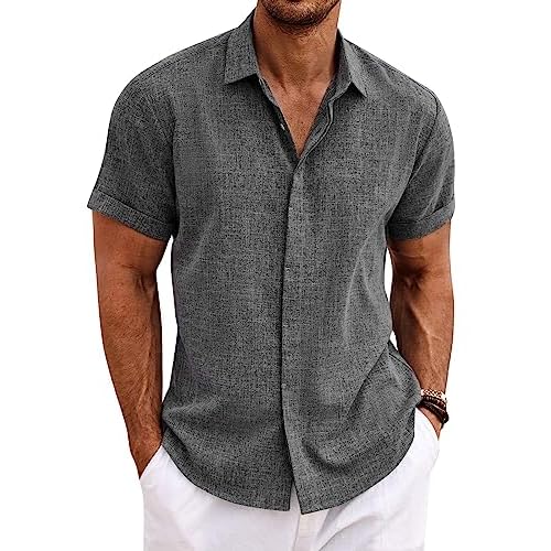 COOFANDY Men’s Linen Shirts Short Sleeve Casual Shirts Button Down Shirt for Men Beach Summer Wedding Shirt