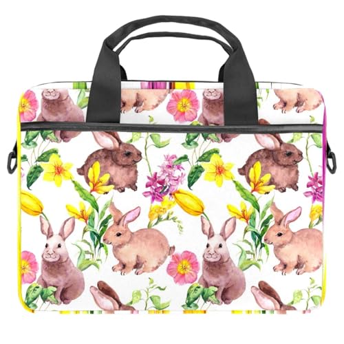 Funda maletín de ordenador 13.3 pulgadas con correa y estampado de conejo floral multicolor